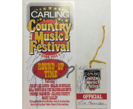 JOHNNY CASH SIGNED ITEMS. Collection of memorabilia from the 1985 'Carling Country Music Festival' in Cork, Ireland to includ