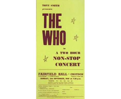 FAIRFIELD HALL CROYDON FLYER ARCHIVE - THE WHO. An original handbill for The Who at Fairfield Croydon on 21st September 1969.