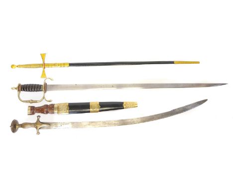 Masonic dress sword Masonic dress sword and scabbard, by Kenning with etched blade, the mounts repainted in gold, also a mode