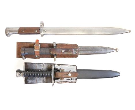 Three bayonets and scabbards Three bayonets and scabbards, including a Swedish M.1896 rifle bayonet with scabbard and frog, C