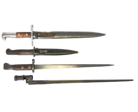 Four bayonets, Four bayonets, to include a Schmidt Rubin M1918 bayonet and scabbard, the ricasso stamped Elsener Schwyz, a Ru