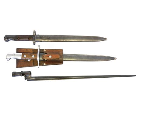 Three bayonets Three bayonets, to include a Schmidt Rubin M1918 bayonet and scabbard with leather frog, the ricasso stamped W