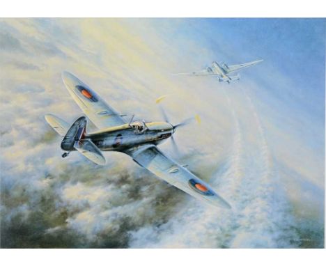 J. W. Mitchell, 'The High Fighter'. The highest and longest combat ever flown over Britain, 12 September 1942, colour print, 