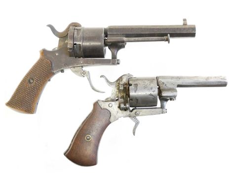Two Belgian pinfire revolvers Belgian 8mm pinfire revolver, 3.5 inch rifled barrel, six shot cylinder with Liege proof mark, 