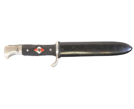 German Third Reich Hitler Youth knife and scabbard. German Third Reich Hitler Youth knife and scabbard, the blade by Eickhorn