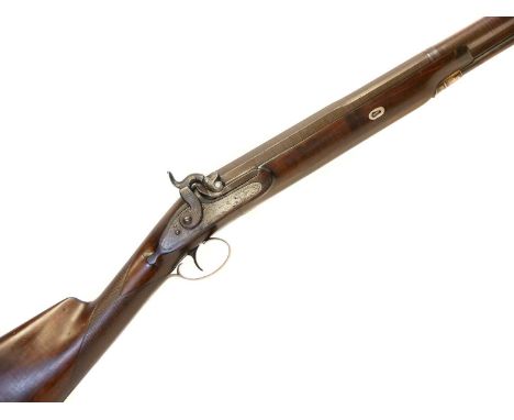 Denyer 8 bore fowling piece Denyer 8 bore fowling piece, 32inch Spanish form Damascus barrel re-engraved London, with gilt li