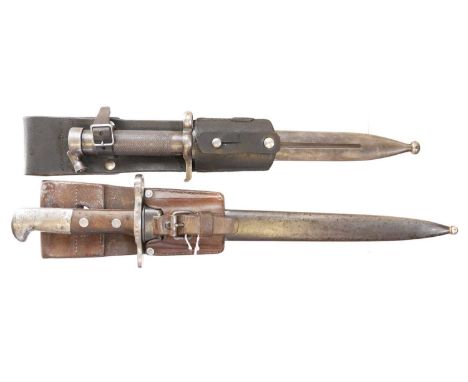 Two bayonets, including a Schmidt Rubin M1918 bayonet and scabbard with leather frog, the ricasso stamped Elsenfr Schwyz, als