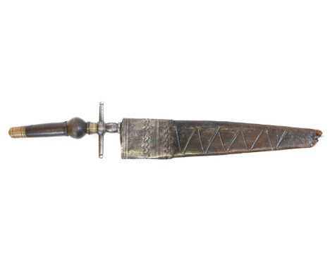 Spanish plug bayonet, early 18th century  Spanish plug bayonet, with broad single edge blade stamped with a series of dots, t