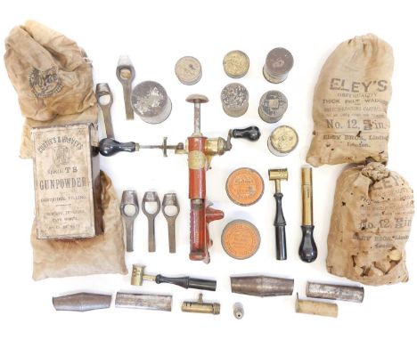 Collection of vintage shotgun equipment Collection of vintage shotgun equipment, to include a Jeffries loading tool, Bartram 
