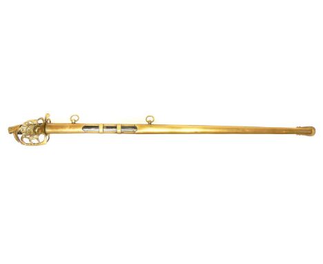 Modern replica of a French Grenadiers a Cheval de la Garde style /pattern sword and scabbard with brass and leather fittings,