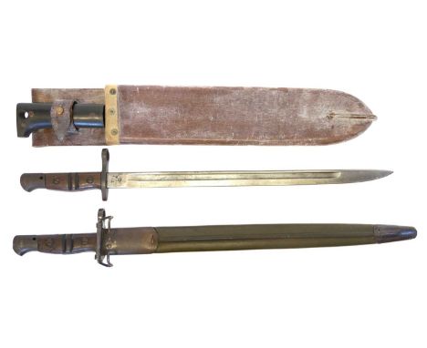 WWII US Army machete and scabbard and a P17 bayonet WWII US Army machete and scabbard, the ricasso stamped 'Legitimus Collins