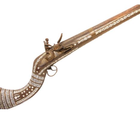 Afghan flintlock Jezail, Afghan flintlock Jezail, with 47 inch sighted barrel, East India Company lock dated 1811, inlaid pea