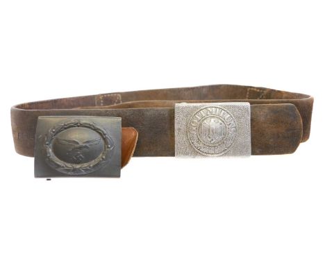 German Third Reich army belt with buckle and a Luftwaffe buckle, German Third Reich army belt with buckle, the buckle with ma