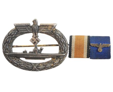German Third Reich Kriegsmarine U boat / badge, and a ribbon bar German Third Reich Kriegsmarine U boat / badge, and a ribbon