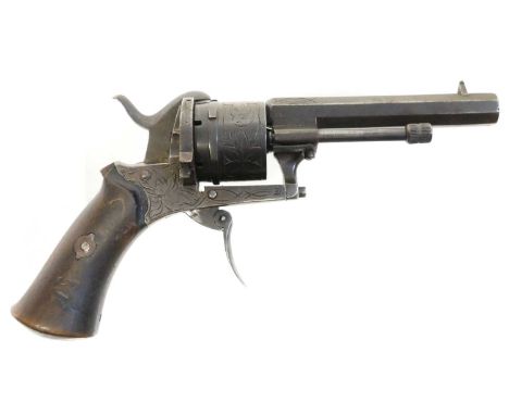 Belgian 7mm pinfire revolver Belgian 7mm pinfire revolver, 3.5 inch rifled barrel, six shot cylinder with Liege proof mark an