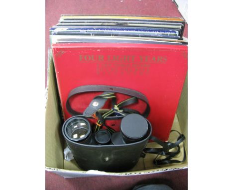 Miranda 10 x 50 Binoculars, cased; together with a quantity of easy listening L.P's including Elvis, Lionel Richie, George Be