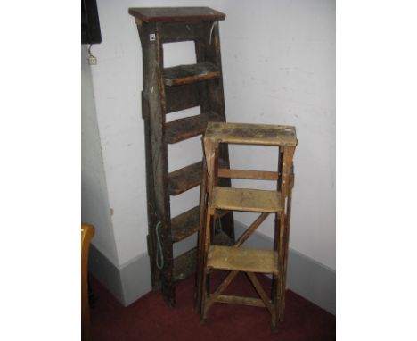  Six Tread Wooden Folding Step Ladders, together with a three tread wooden step ladder. (2)