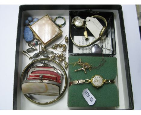 Vintage Bead Necklaces (three), a Montane ladies wristwatch, a Chaika ladies wristwatch, another similar dial only, a gilt ba