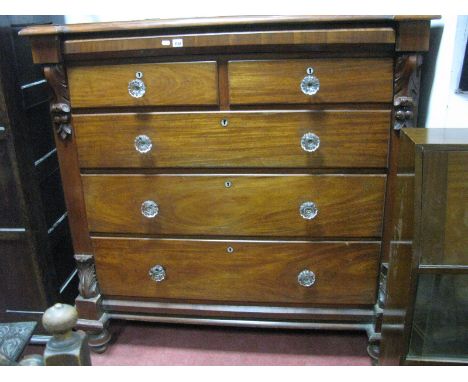 A Mahogany Chest, of three short and three long drawers, having mother of pearl escutcheon's and glass handles 135cm wide.