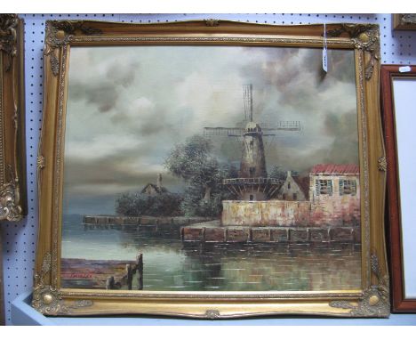 I Costello Dutch Windmill Scene, by Walker Frank, oil on canvas, signed lower left, 49.5 x 59.5cm.