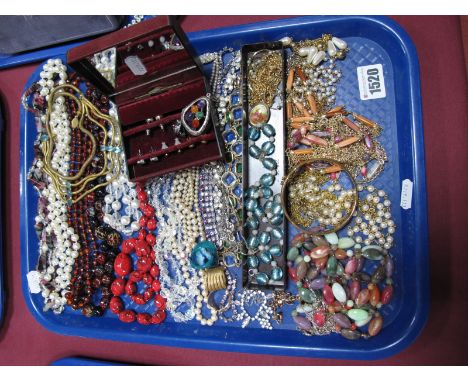 Costume Bead Necklaces, bangle, earrings, imitation pearls, diamante etc:- One Tray
