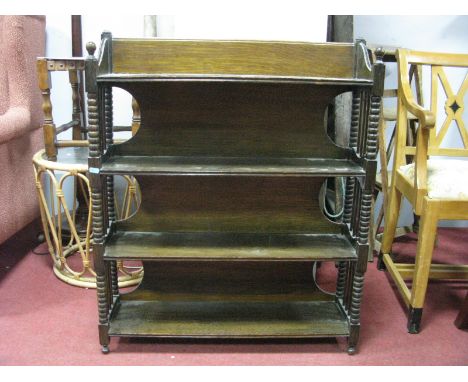 Early XX Century Oak Bookcase, with bobbin and block supports to four shelves, 74cm wide. John Walsh label verso. 