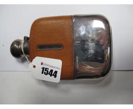 A Hallmarked Silver and Leather Cased Spirit Hip Flask, James Dixon, Sheffield, 1966, later inscribed ''Capt. C. Roberts MBE 