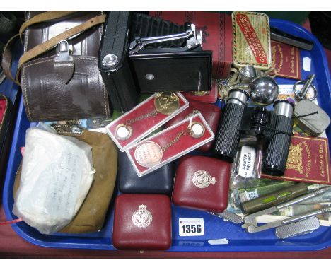 A Zeiss Ikon Novar-Anastigmat f=105mm Folding Camera, comic and other postcards, pocket knife, football medals, Carl Zeiss Je