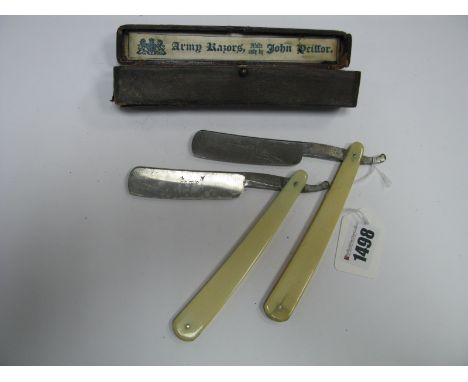 A John Heiffor of Sheffield Twin Razor Set, in original army razors Morocco case.