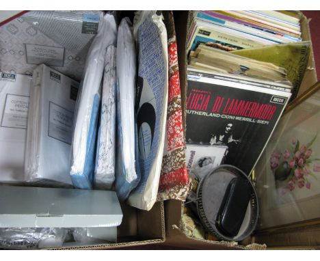 Cotton Bed Fitted Sheets, mattress covers, iron (untested: sold for parts only, tools, L.P's, 78's, etc:- Two Boxes