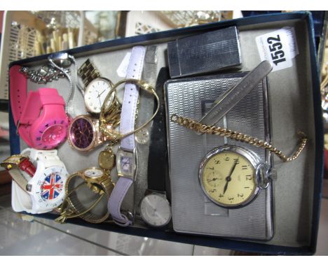 Smiths Openface Pocketwatch, "Walkers Lion Packings" folding pocket knife, engine turned cigarette case, Colibri lighter, ass