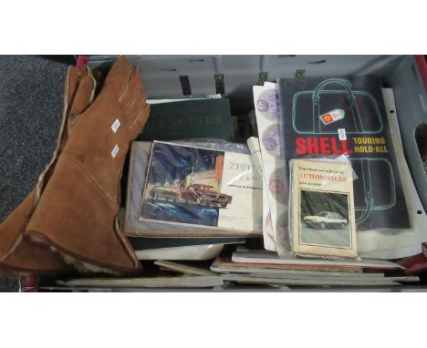 Box of motoring ephemera to include: 2012 Formula One Gulf Air Bahrain Grand Prix tie, pair of sheepskin gauntlets, 1972 Cast