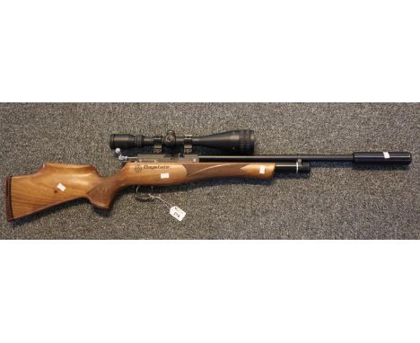 Huntsman Regal Harper patent Daystate air rifle with compression chamber, having Hawke 16 x 50 telescopic sight and sound mod