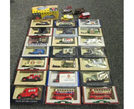 Box of mainly Diecast model vehicles to include Day Gone Vangaurds, Vanguards 1:43 scale model of a Volkswagon Cabriolt, Oxfo