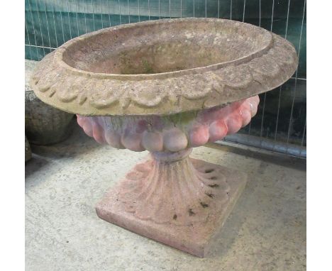 Modern composition weather Campana shaped planter on fluted and square base. 64 cm diameter, height 50 cm approx.(B.P. 21% + 