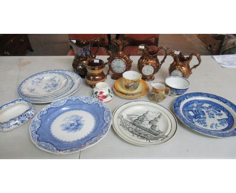 Two trays of assorted china to include: five Chambers period Llanelly Pottery plates, three graduated 'Persian Rose' plates m