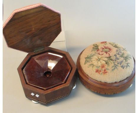 Two Victorian tapestry upholstered foot stools, one opens to reveal spittoon. Both on ceramic feet. (2)(B.P. 21% + VAT) 