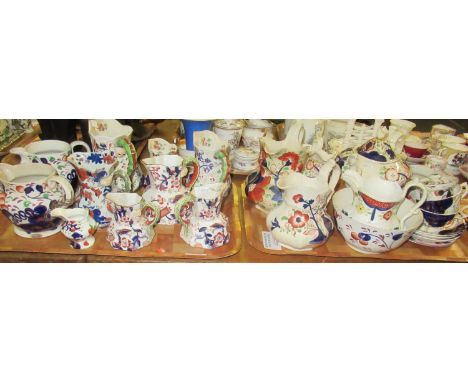 Two trays of jugs, teapot, and cups and saucers in Gaudi Welsh and Imari style. (2)(B.P. 21 + VAT) 