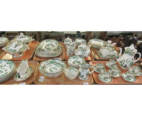 Eight trays of Masons 'Chartreuse' printed and hand-painted dinnerware decorated in greens, yellows and gilt. Includes six pl