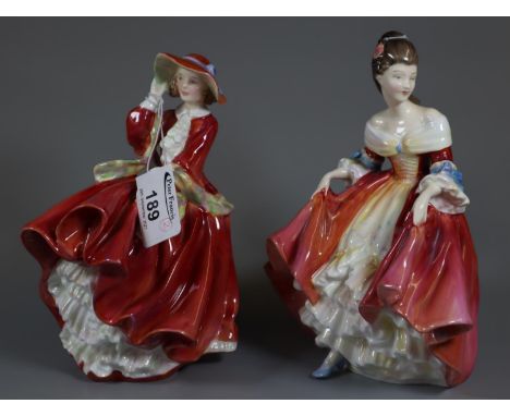 Two Royal Doulton bone china figurines to include 'Top o' the Hill' HN1834, and 'Southern Belle' HN2229. (2)(B.P. 21% + VAT) 