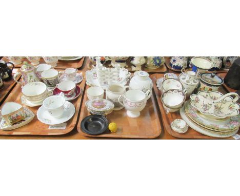 Three trays of assorted 19th and 20th Century china including a four-legged, lidded Limoges trinket box, small Swansea potter