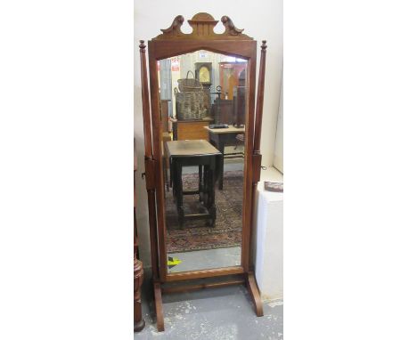 Edwardian style mahogany cheval type bevel plate mirror.(B.P. 21% + VAT) 