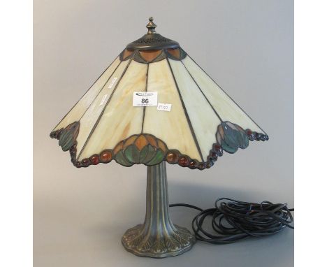 Tiffany style conical shaped table lamp.. (B.P. 21% + VAT) Restoration very noticeable to underside/base with haircracks. Som