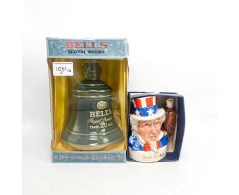 Royal Doulton Uncle Sam Jim Beam Whiskey decanter (full) together with a Bell's Royal Reserve 20 year old boxed decanter (ful