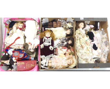 A Collection Of Porcelain Display Dolls Some With Certificates and Stands To Include blue/white Asian Doll , Lucy, Tessa Baby