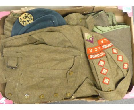 A Uniform of the Cheshire A.C.F Short Jacket And Trousers also a Long sleeved Longer Buttoned Tunic, Civil Defence Corps Bere