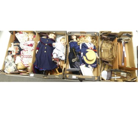 A Collection Of Porcelain Display Dolls Some With Certificates and Stands To Include Asleep In The Saddle, Sleeping Baby, Van