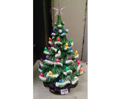 Ceramic large 'light-up' Christmas tree centrepiece decoration, mains powered, Height 47cm.