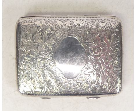 Chester, 1901, Sterling Silver. Parcel-Gilt Cigarette Case. Floral and foliate engraving surrounding a vacant cartouche. Weig
