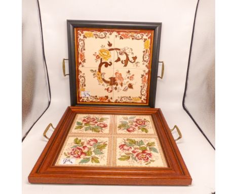 Two 4 tile/twin handled trays, one with Mason's Brown Velvet tiles and one with Maws and Co floral tiles (2)